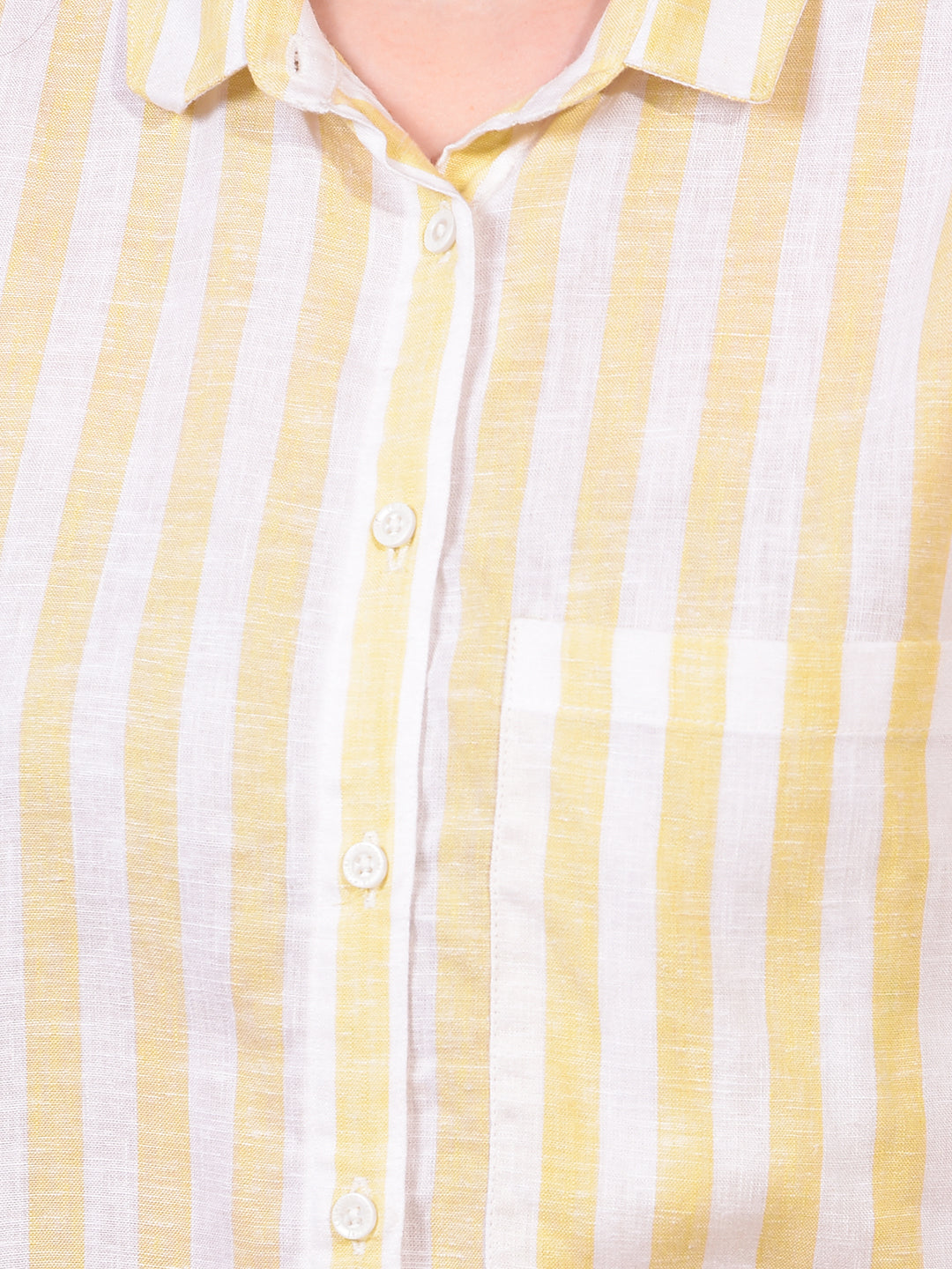 Women's Yellow Vertical Stripes Linen Shirt-Women Shirts-Crimsoune Club