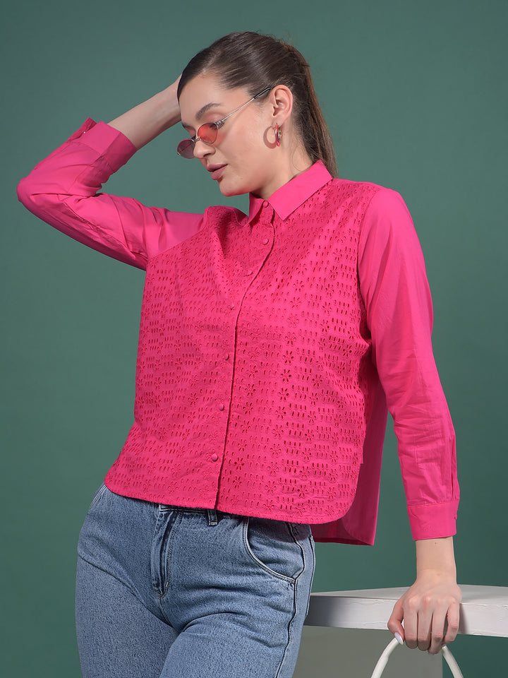 Red Embroidered 100% Cotton Shirt-Women Shirts-Crimsoune Club