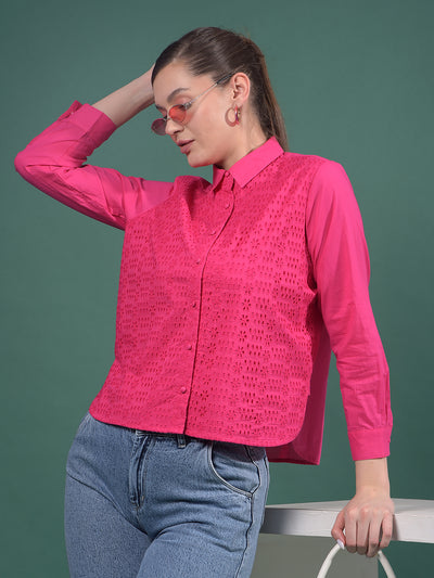 Red Embroidered 100% Cotton Shirt-Women Shirts-Crimsoune Club