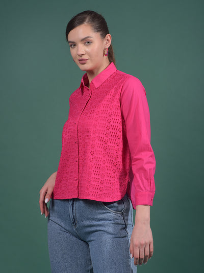 Red Embroidered 100% Cotton Shirt-Women Shirts-Crimsoune Club