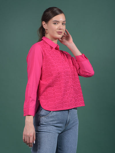 Red Embroidered 100% Cotton Shirt-Women Shirts-Crimsoune Club