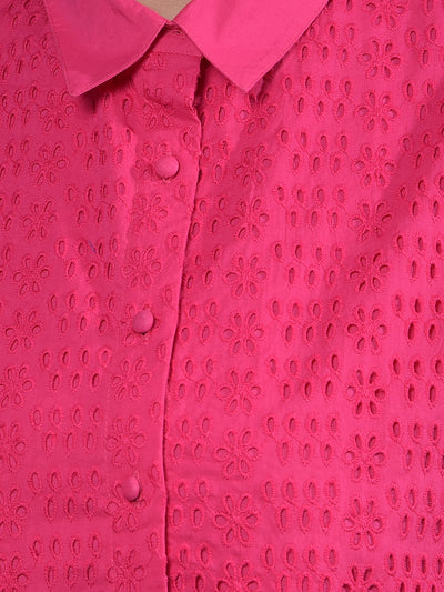 Red Embroidered 100% Cotton Shirt-Women Shirts-Crimsoune Club