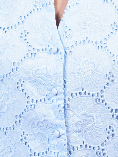 Blue Embroidered 100% Cotton Crop Shirt-Women Shirts-Crimsoune Club