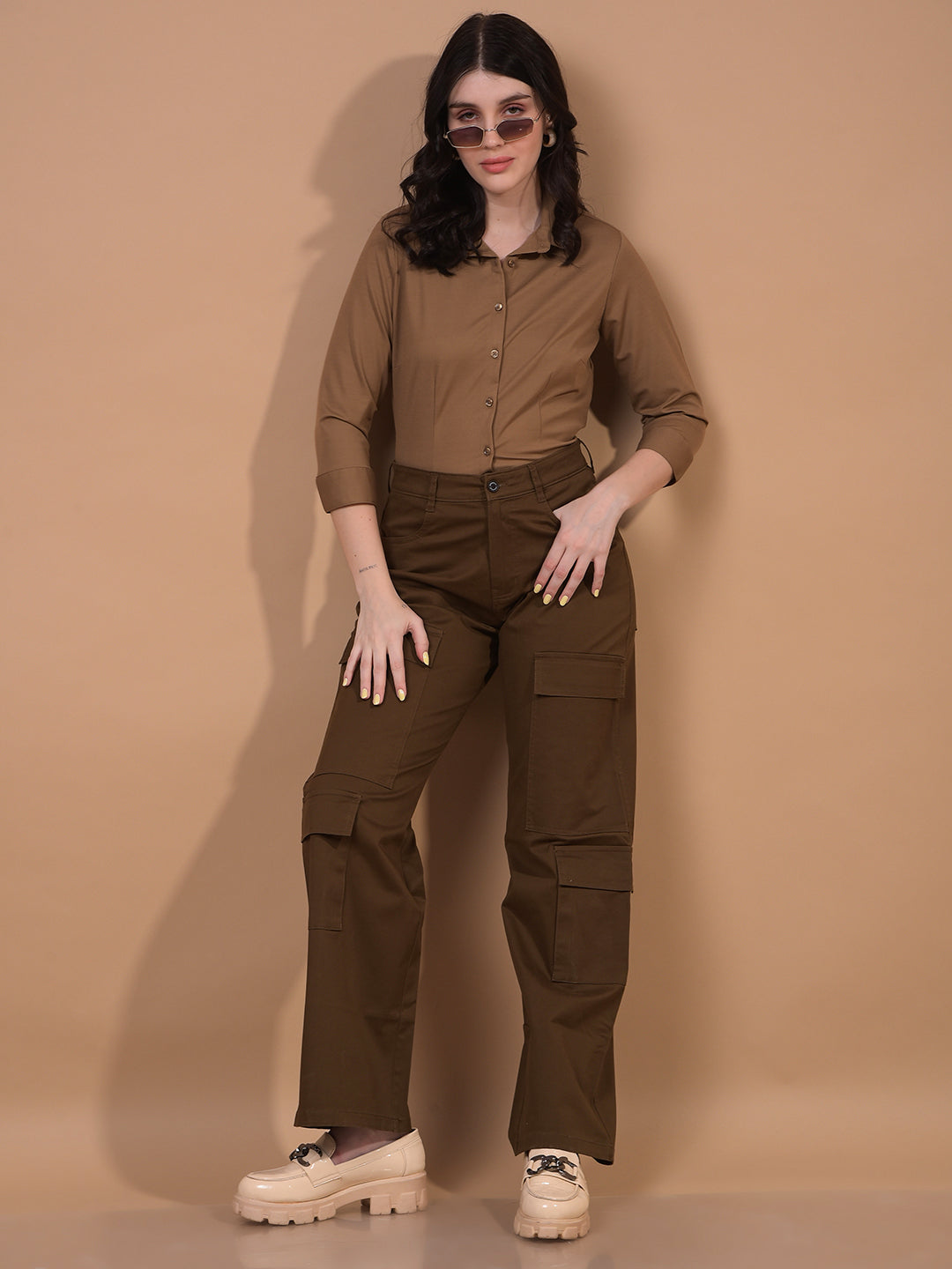 Women's Brown Shirt-Women Shirts-Crimsoune Club