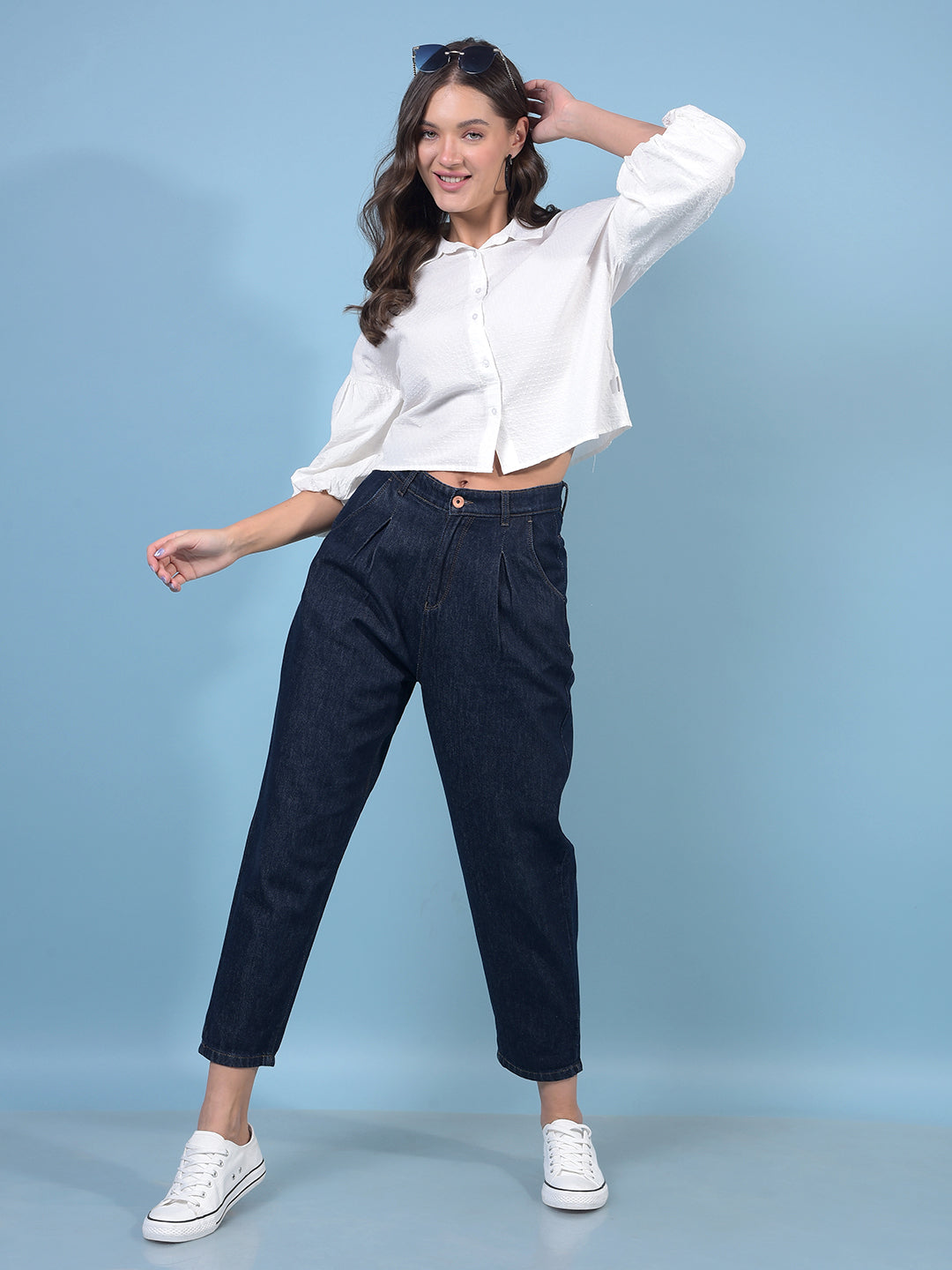 Women's White Crop-Length Shirt-Women Shirts-Crimsoune Club