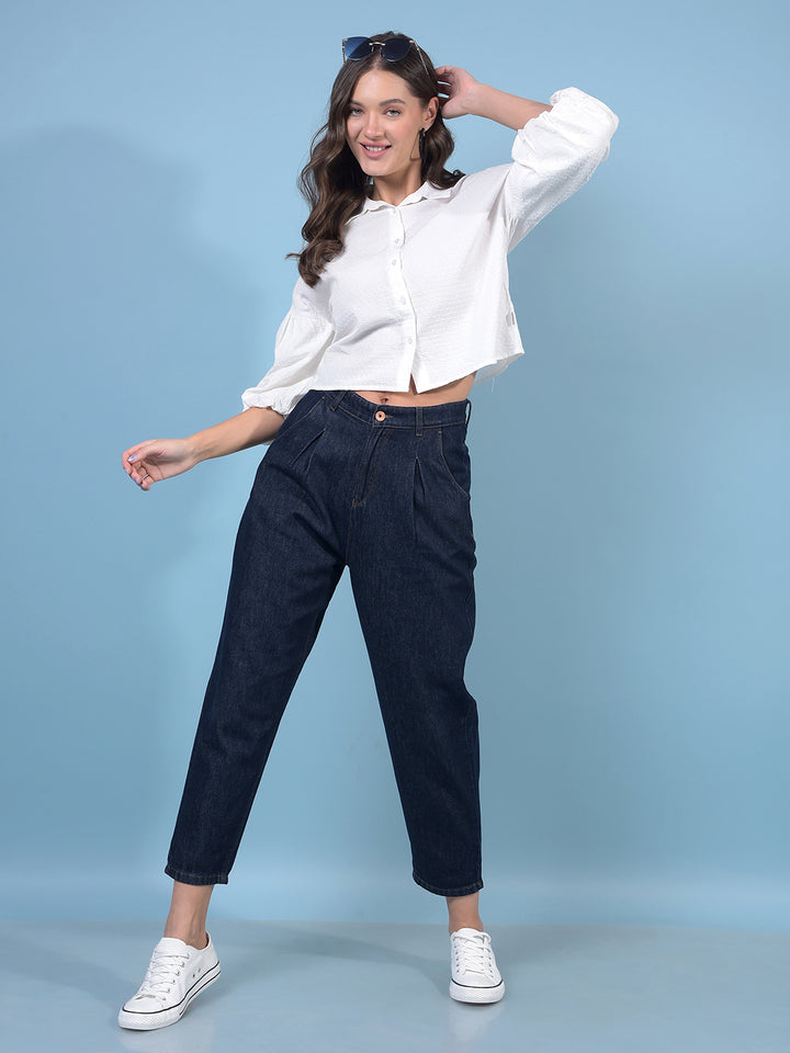 Women's White Crop-Length Shirt-Women Shirts-Crimsoune Club