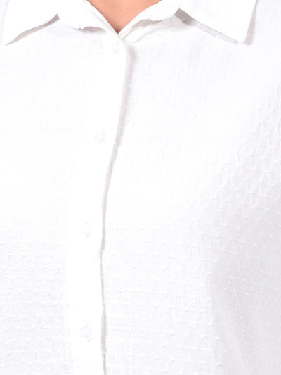 Women's White Crop-Length Shirt-Women Shirts-Crimsoune Club