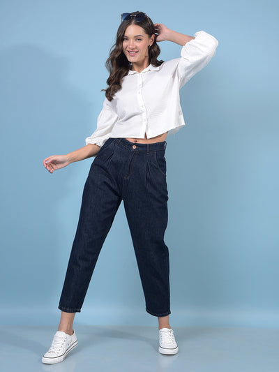 Women's White Crop-Length Shirt-Women Shirts-Crimsoune Club