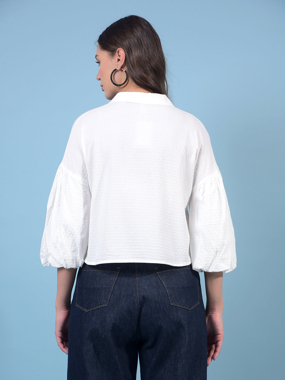 Women's White Crop-Length Shirt-Women Shirts-Crimsoune Club