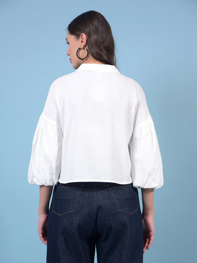 Women's White Crop-Length Shirt-Women Shirts-Crimsoune Club