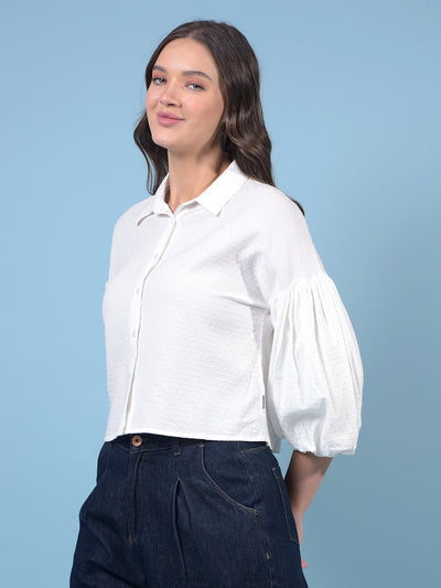 Women's White Crop-Length Shirt-Women Shirts-Crimsoune Club