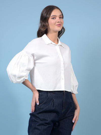 Women's White Crop-Length Shirt-Women Shirts-Crimsoune Club