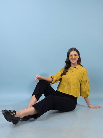 Women's Mustard Crop-Length Shirt-Women Shirts-Crimsoune Club