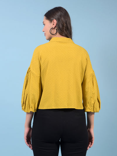Women's Mustard Crop-Length Shirt-Women Shirts-Crimsoune Club