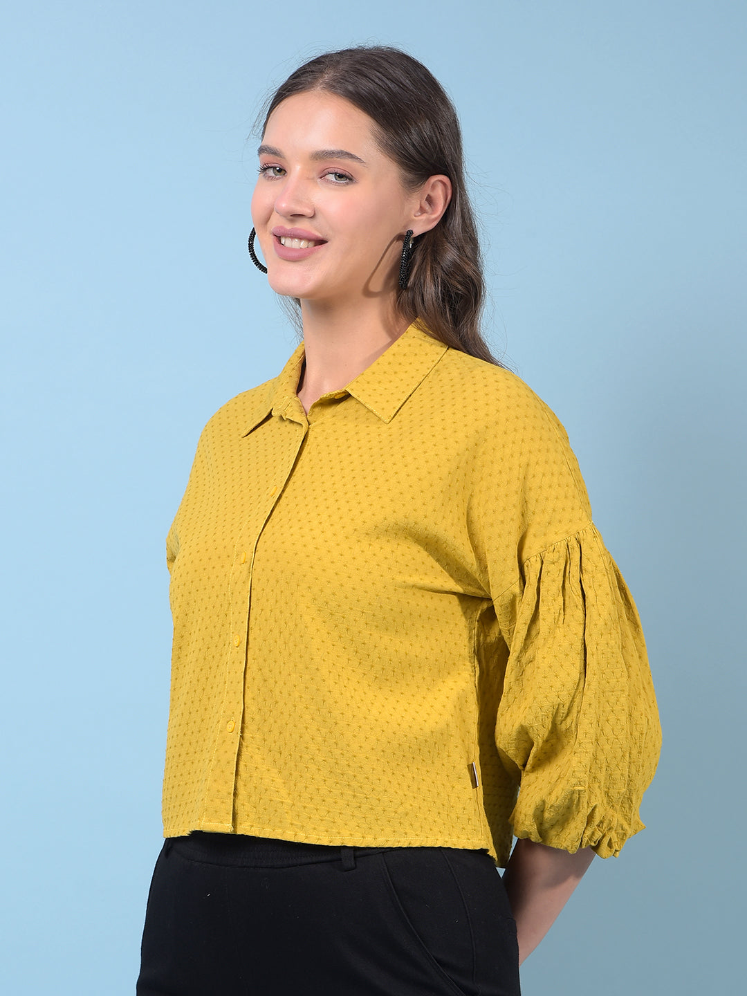 Women's Mustard Crop-Length Shirt-Women Shirts-Crimsoune Club