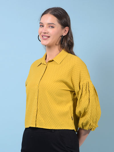 Women's Mustard Crop-Length Shirt-Women Shirts-Crimsoune Club