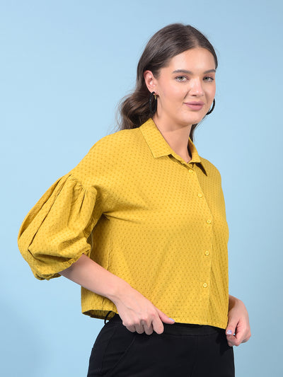 Women's Mustard Crop-Length Shirt-Women Shirts-Crimsoune Club