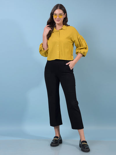 Women's Mustard Crop-Length Shirt-Women Shirts-Crimsoune Club