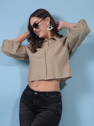 Women's Brown Crop-Length Shirt-Women Shirts-Crimsoune Club
