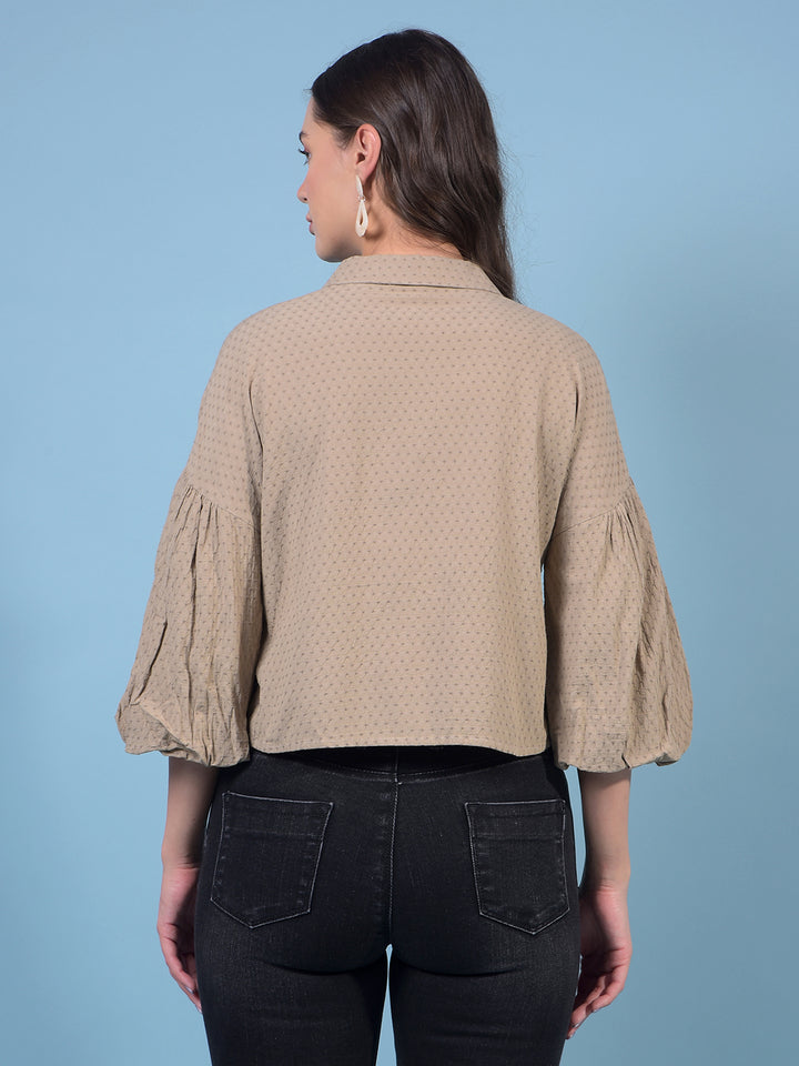 Women's Brown Crop-Length Shirt-Women Shirts-Crimsoune Club