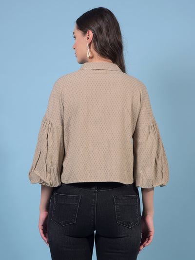 Women's Brown Crop-Length Shirt-Women Shirts-Crimsoune Club