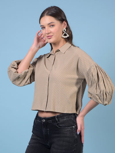 Women's Brown Crop-Length Shirt-Women Shirts-Crimsoune Club
