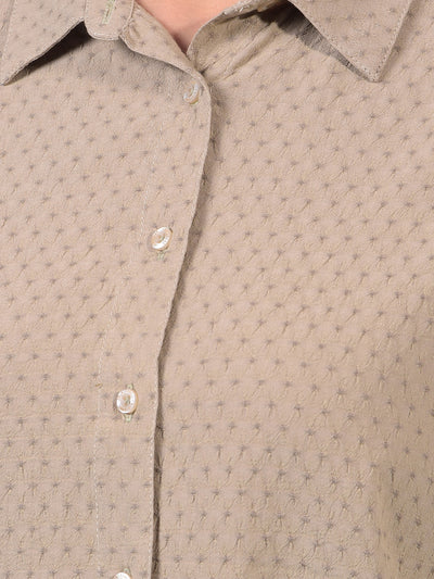 Women's Brown Crop-Length Shirt-Women Shirts-Crimsoune Club