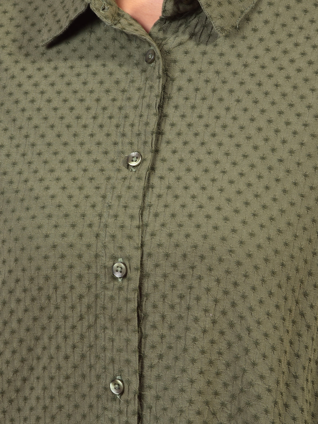 Green Printed 3/4th Sleeves Crop Shirt-Women Shirts-Crimsoune Club