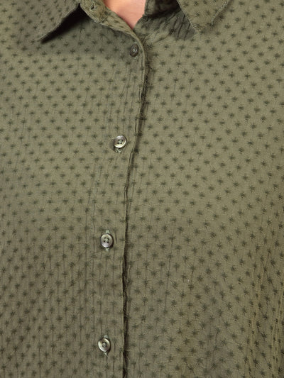 Green Printed 3/4th Sleeves Crop Shirt-Women Shirts-Crimsoune Club