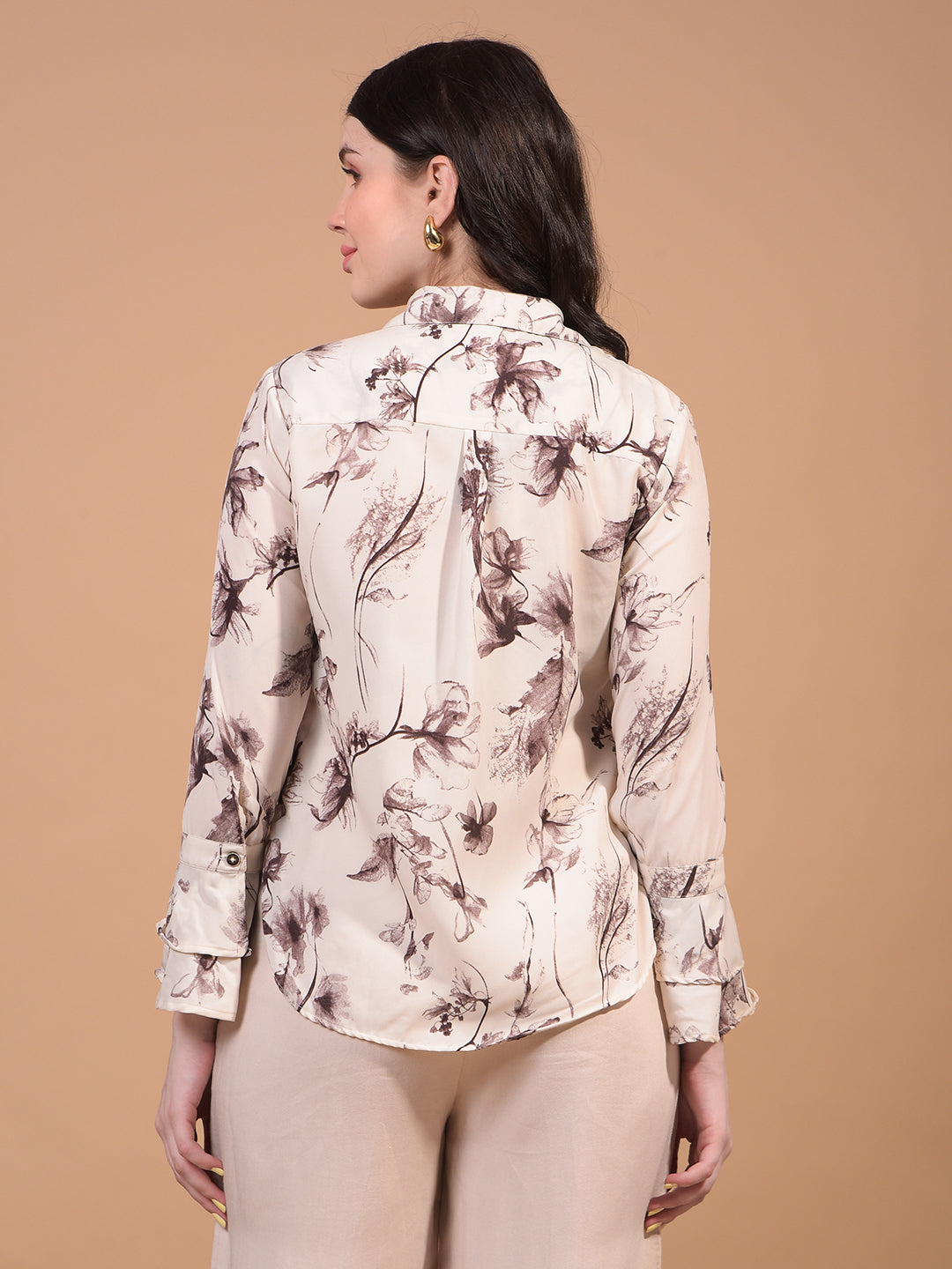 Women's Brown Floral Print Shirt-Women Shirts-Crimsoune Club
