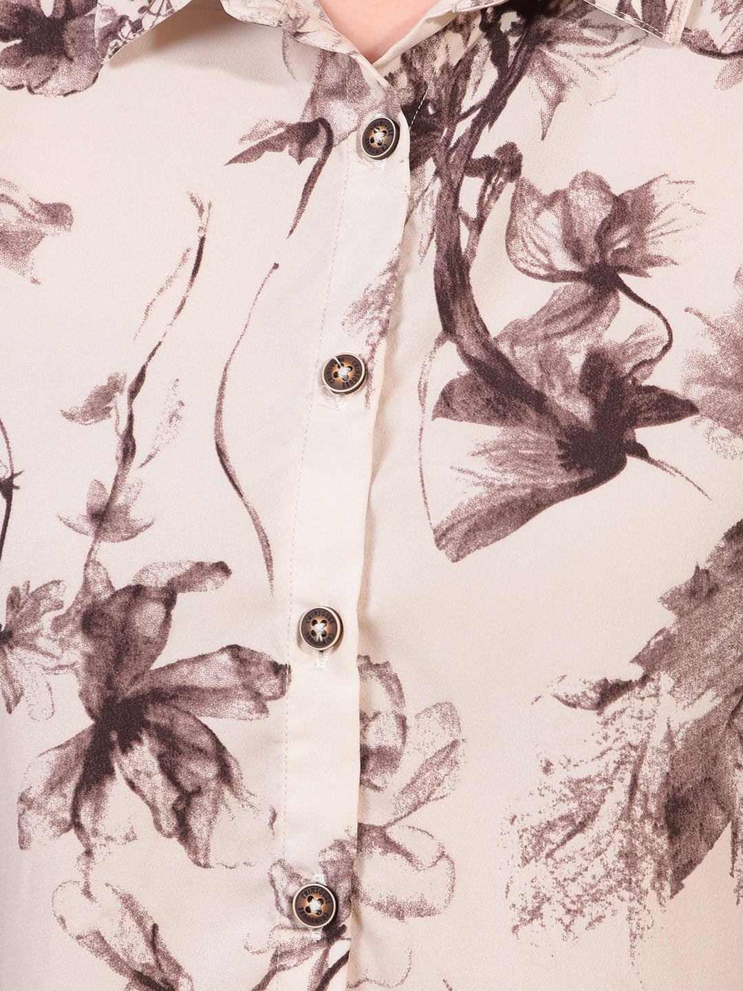 Women's Brown Floral Print Shirt-Women Shirts-Crimsoune Club