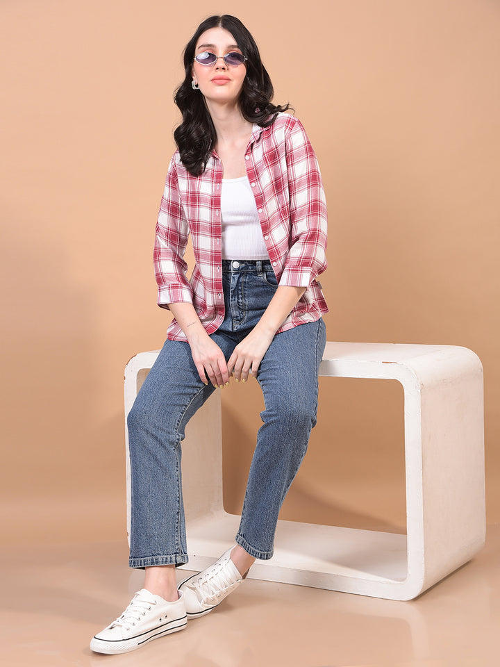 Women's Maroon Checked Shirt-Women Shirts-Crimsoune Club