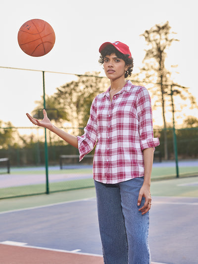 Maroon Checked Shirt-Women Shirts-Crimsoune Club