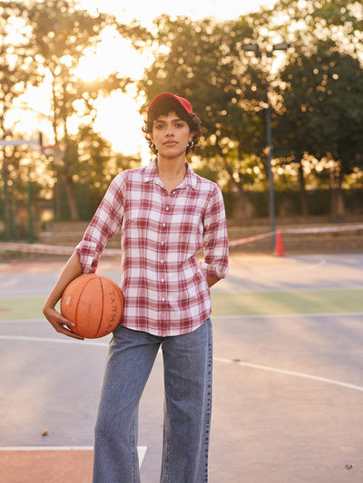 Maroon Checked Shirt-Women Shirts-Crimsoune Club