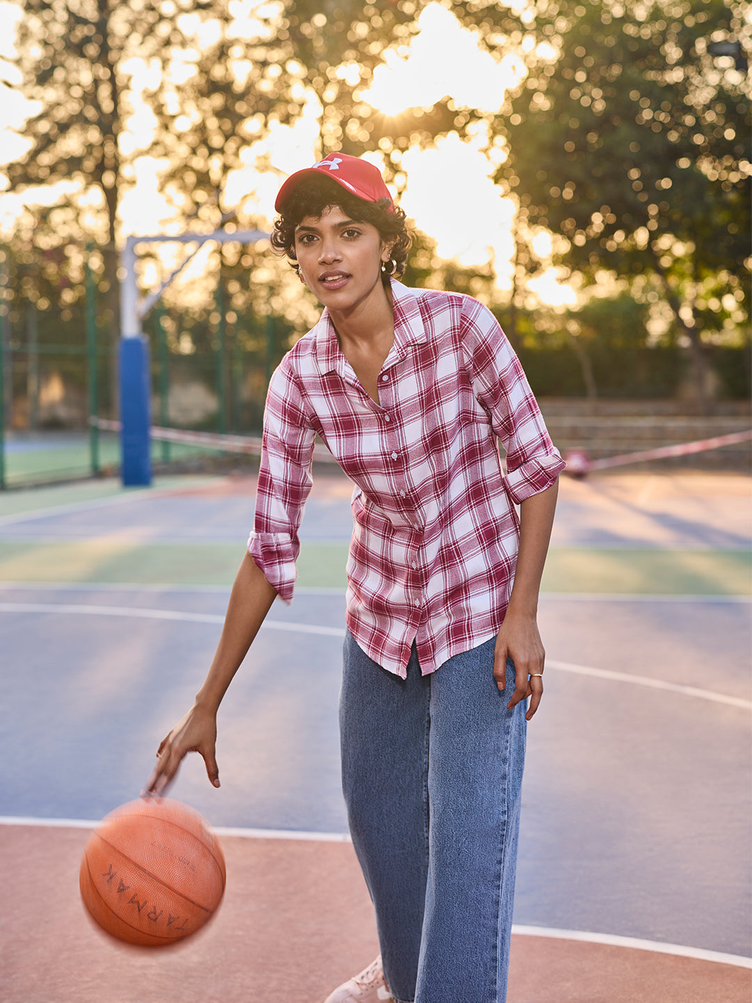 Maroon Checked Shirt-Women Shirts-Crimsoune Club
