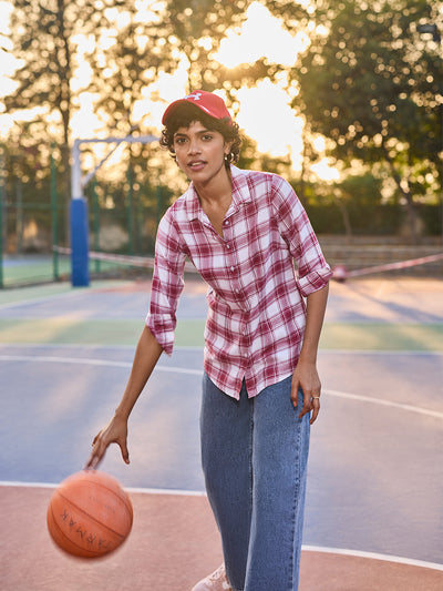 Maroon Checked Shirt-Women Shirts-Crimsoune Club