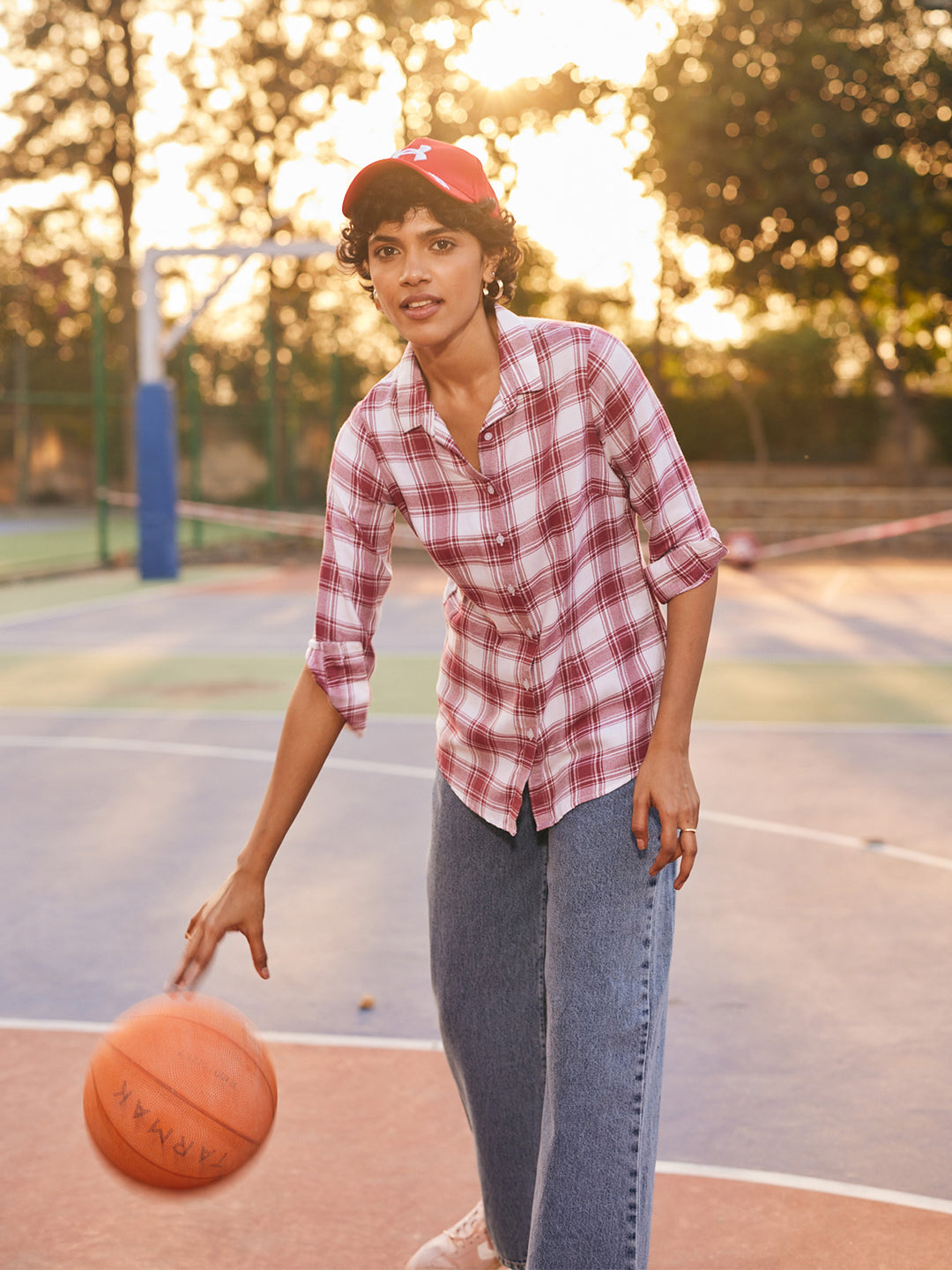 Maroon Checked Shirt-Women Shirts-Crimsoune Club