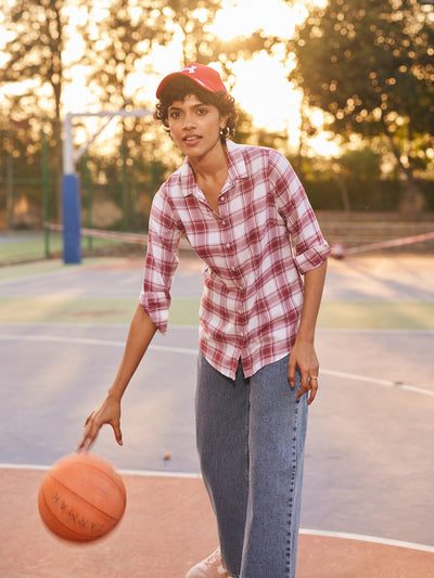 Maroon Checked Shirt-Women Shirts-Crimsoune Club