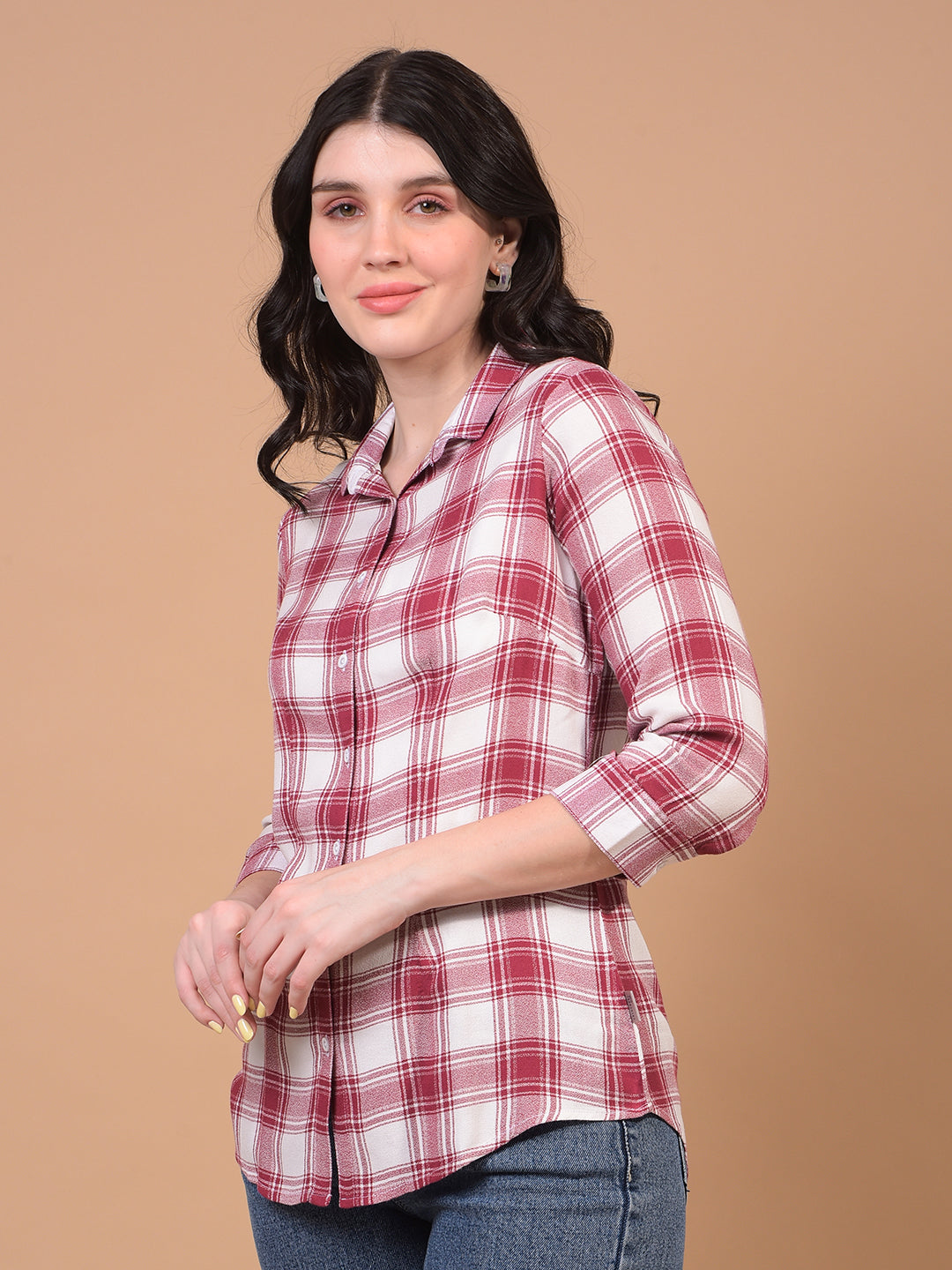 Women's Maroon Checked Shirt-Women Shirts-Crimsoune Club