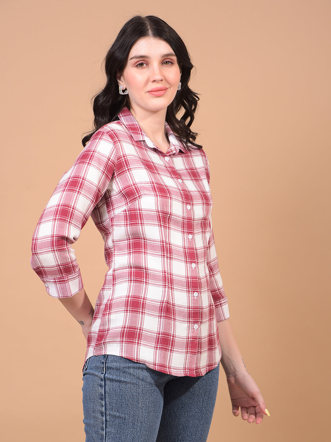 Women's Maroon Checked Shirt-Women Shirts-Crimsoune Club