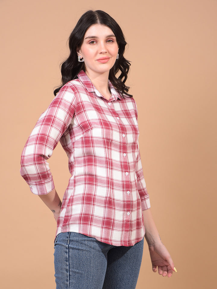 Women's Maroon Checked Shirt-Women Shirts-Crimsoune Club