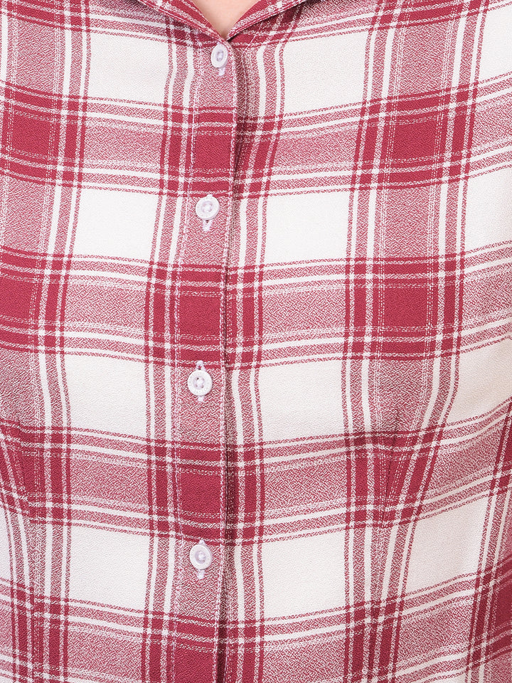 Women's Maroon Checked Shirt-Women Shirts-Crimsoune Club