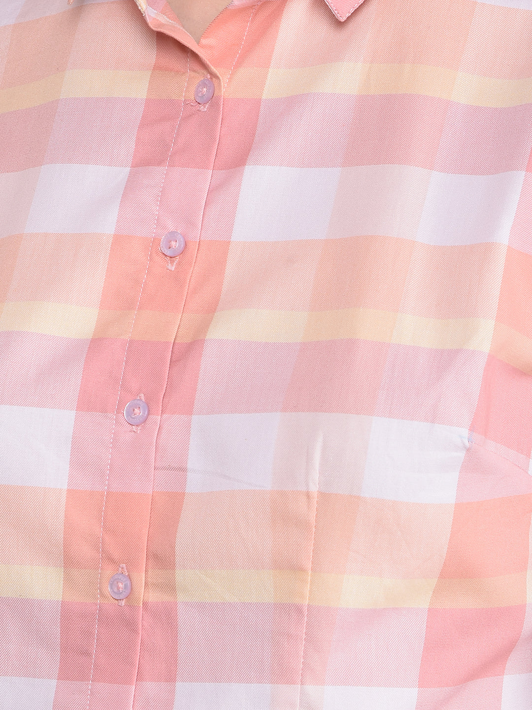 Peach Checked 100% Cotton Shirt-Women Shirts-Crimsoune Club