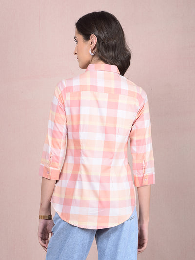 Peach Checked 100% Cotton Shirt-Women Shirts-Crimsoune Club