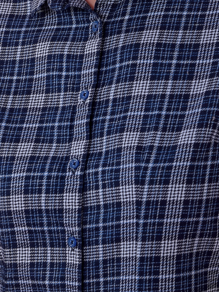 Navy Blue Checked Shirt-Women Shirts-Crimsoune Club