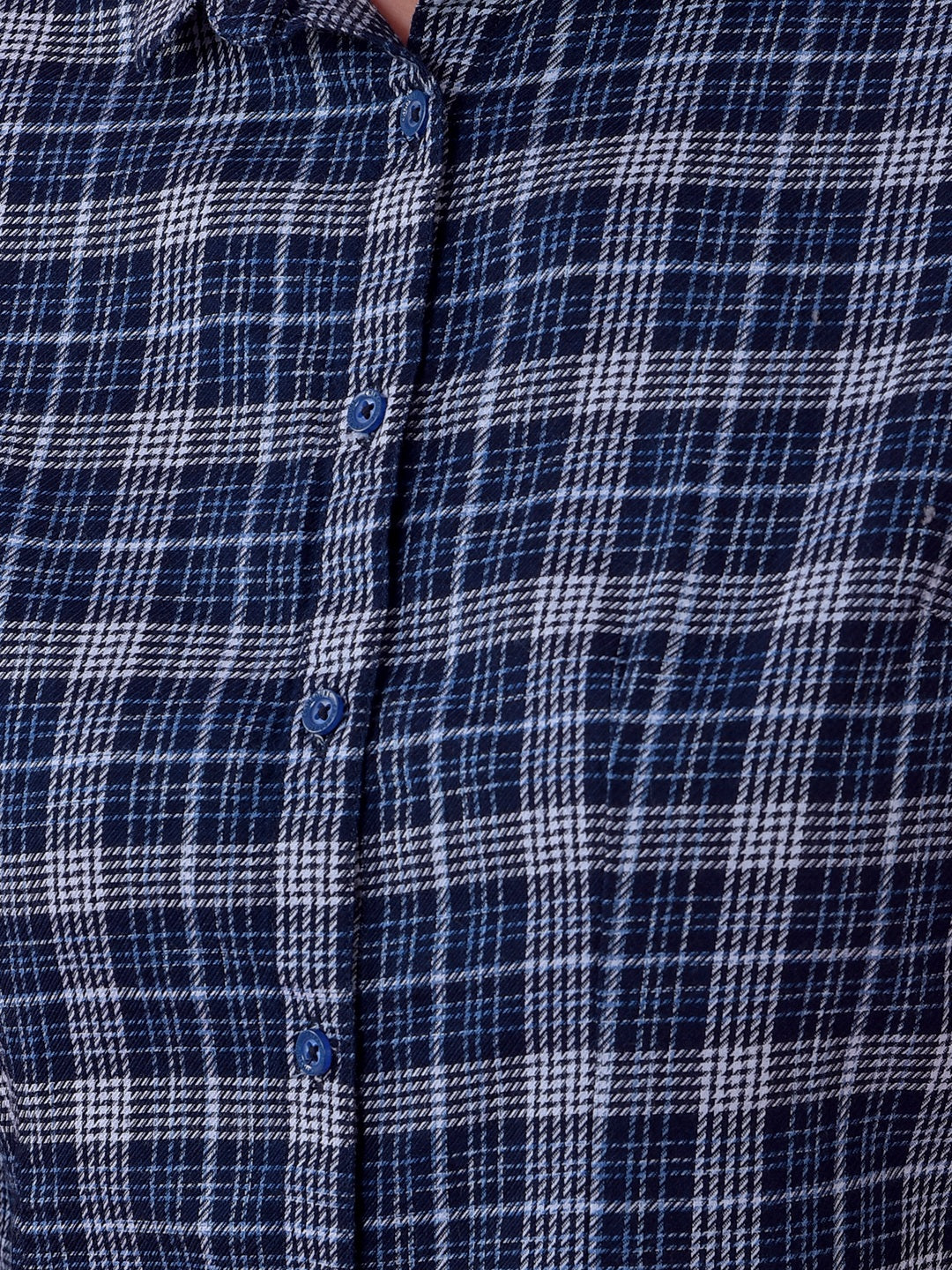 Navy Blue Checked Shirt-Women Shirts-Crimsoune Club