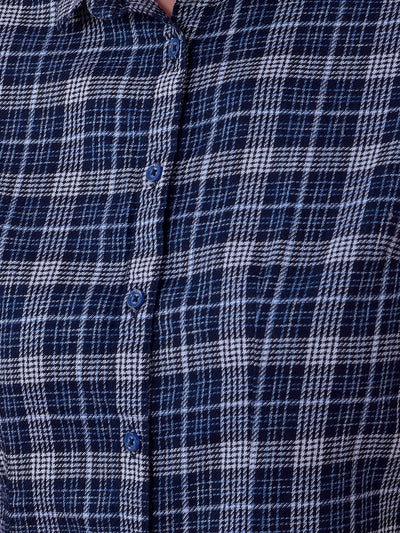Navy Blue Checked Shirt-Women Shirts-Crimsoune Club