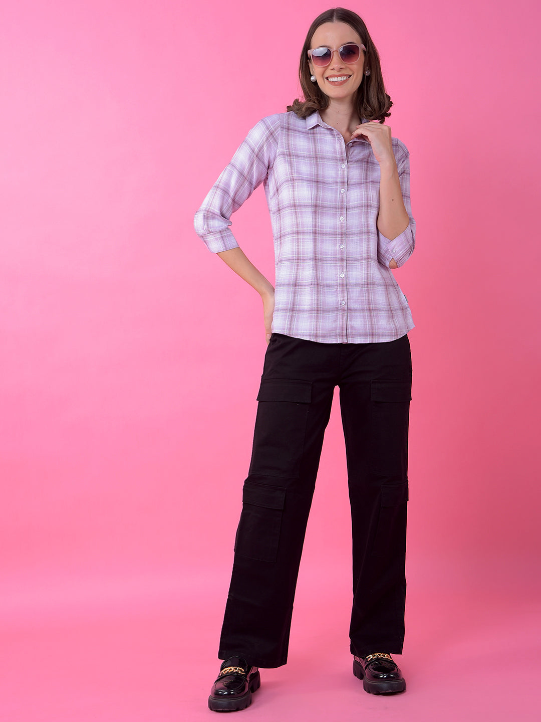 Purple Checked Shirt-Women Shirts-Crimsoune Club