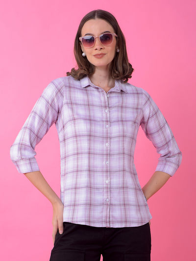 Purple Checked Shirt-Women Shirts-Crimsoune Club