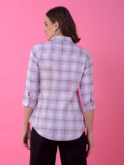 Purple Checked Shirt-Women Shirts-Crimsoune Club